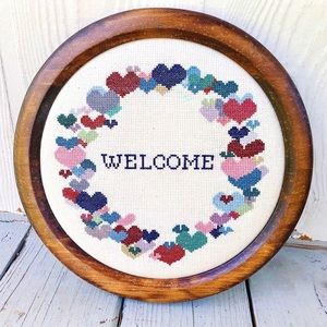 Tufted cross stitch wall decor